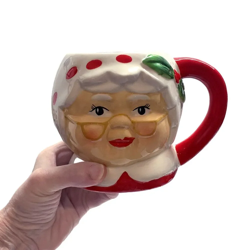 3D Mr. Christmas Santa & Mrs. Claus Mugs with Santa Face Dish 3-Piece Set